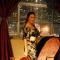 Denise in the japonai dress and blue rose vintage handbag for Bella Maven (bellamaven.com)