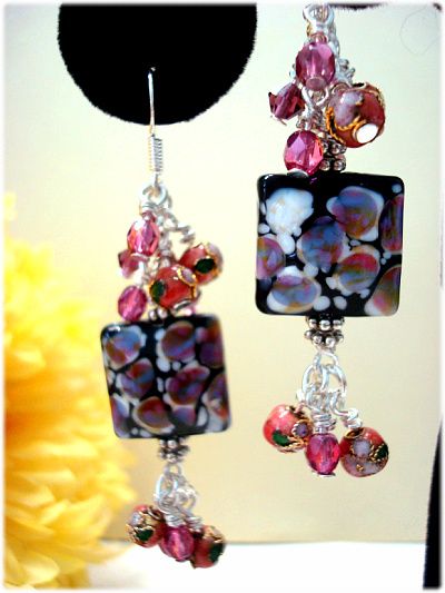 Violet Petal Lampwork Bali SterlingSilver Earrings~HSH*