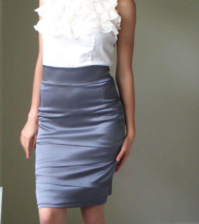 Ruffles Blouse and Asymmetrical Pencil Skirt 