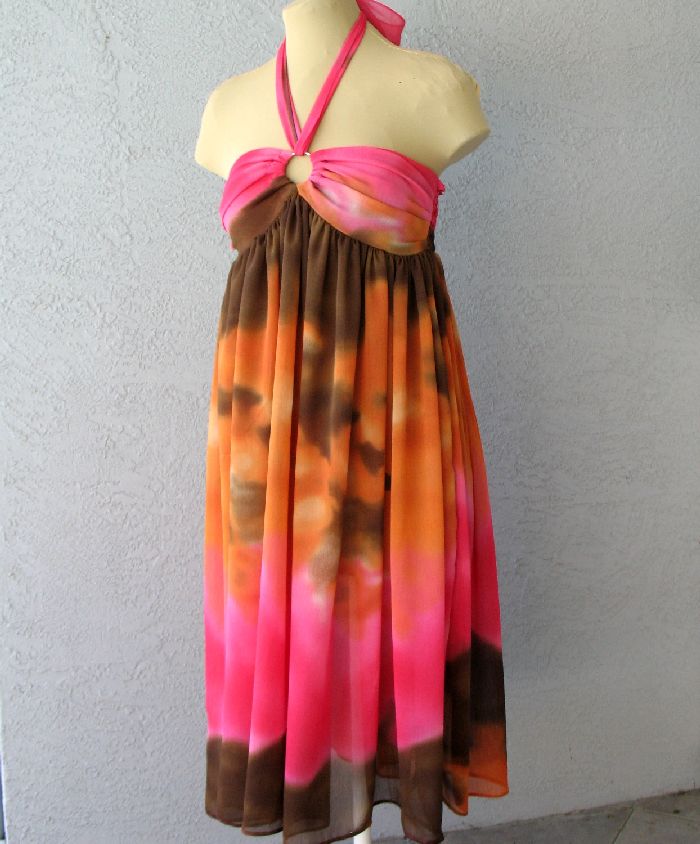 Halter Dress Tie-Dye Look Chiffon Fabric 