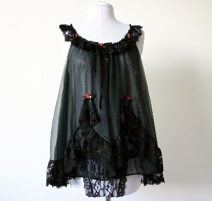 Black Babydoll Double Chiffon Vintage Tosca Teddy Set