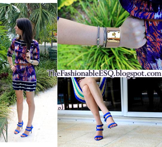 Ali Ro dress & Fendi Cuff & Electric Blue Sandals 