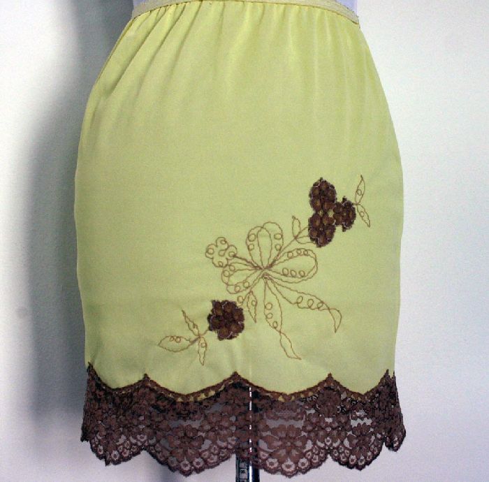 Skinny Mini - Vintage 60's Yellow Mod Mini Half Slip With Embroidery